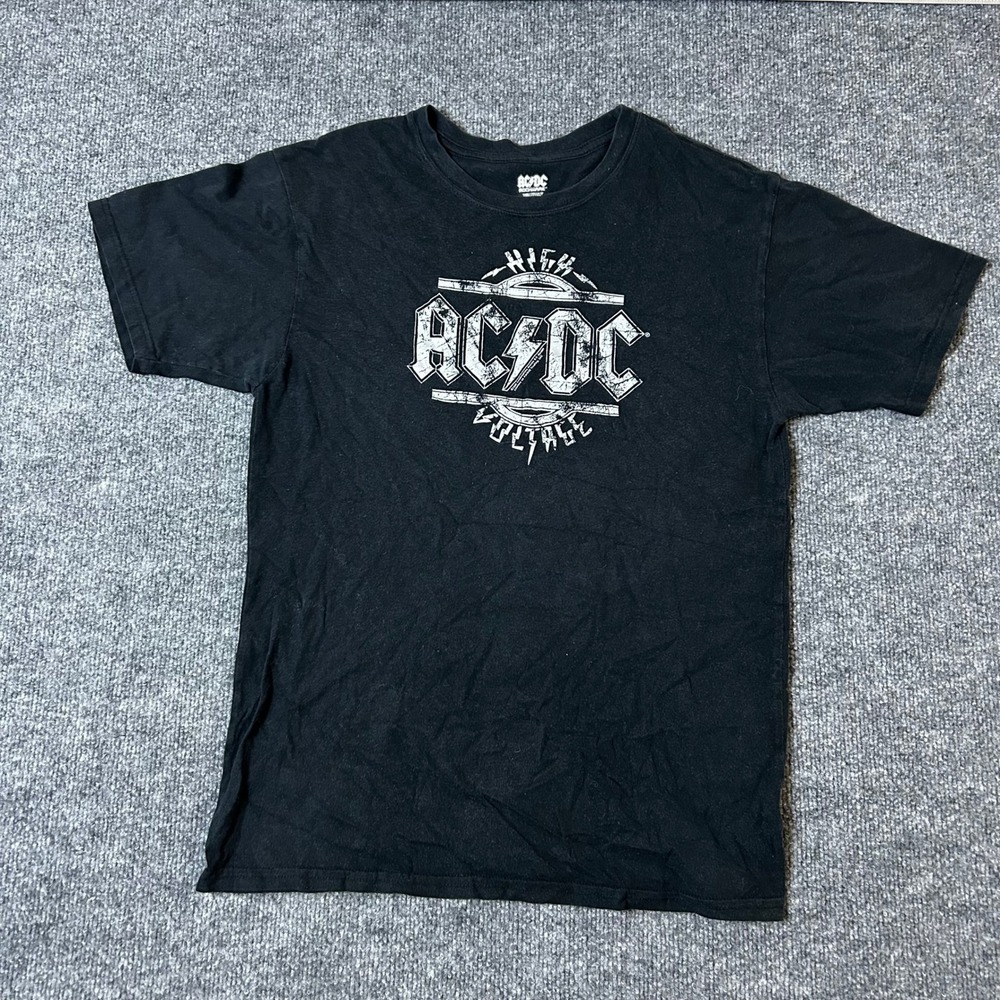 AC/DC T-Shirt Mens Size M Black High Voltage Graphic Rock Band Short Sleeve Tee